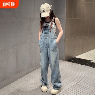 洋气女童背带裤 子中大童时髦牛仔裤 韩版 吊带裤 宽松儿童新款 春秋季