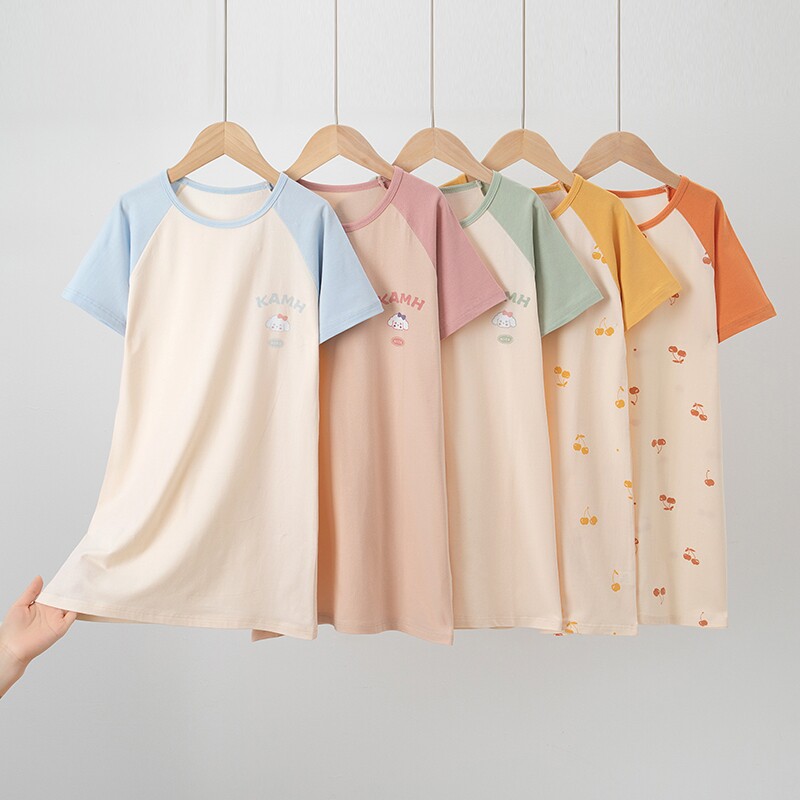 夏季纯棉女童公主风短袖睡裙儿童中大童家居服小女孩睡衣亲子装