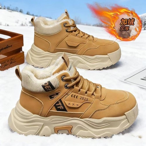 高帮男鞋2025新款冬季加绒保暖雪地靴青少年皮面运动休闲厚底冬鞋