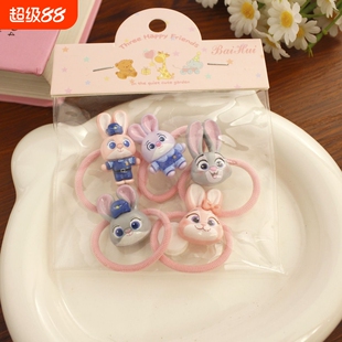 新款可爱卡通兔子警官女童发绳发夹皮筋发饰不伤发疯狂动物城头饰