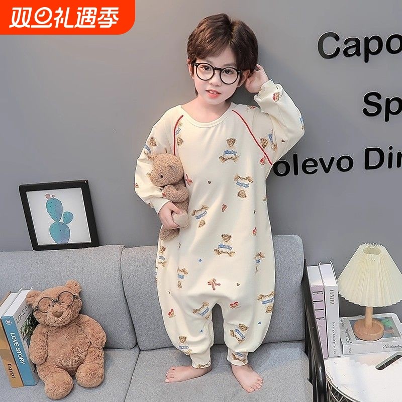 2025德绒卡通可爱男女孩长袖宝宝睡衣连体家居服男女童新款睡袋