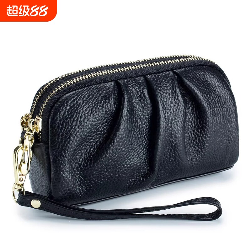 时尚真皮手拿包女款妈妈手拎包双层大容量手包新款拉链手机包零钱