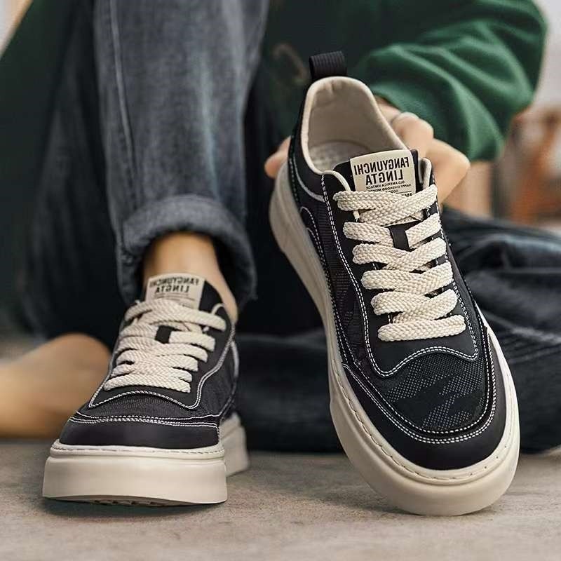 帆布男鞋秋季透气防臭黑色布鞋爆款迷彩板鞋防滑增高休闲运动潮鞋