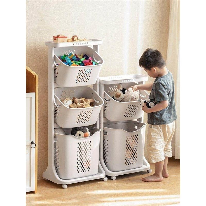 夹缝收纳置物架落地多层儿童玩具公仔收纳筐积木杂物小推车储物筐