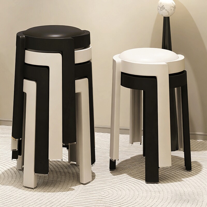 塑料凳子家用可叠放加厚餐椅结实耐用软包圆凳餐桌高板凳备用椅子