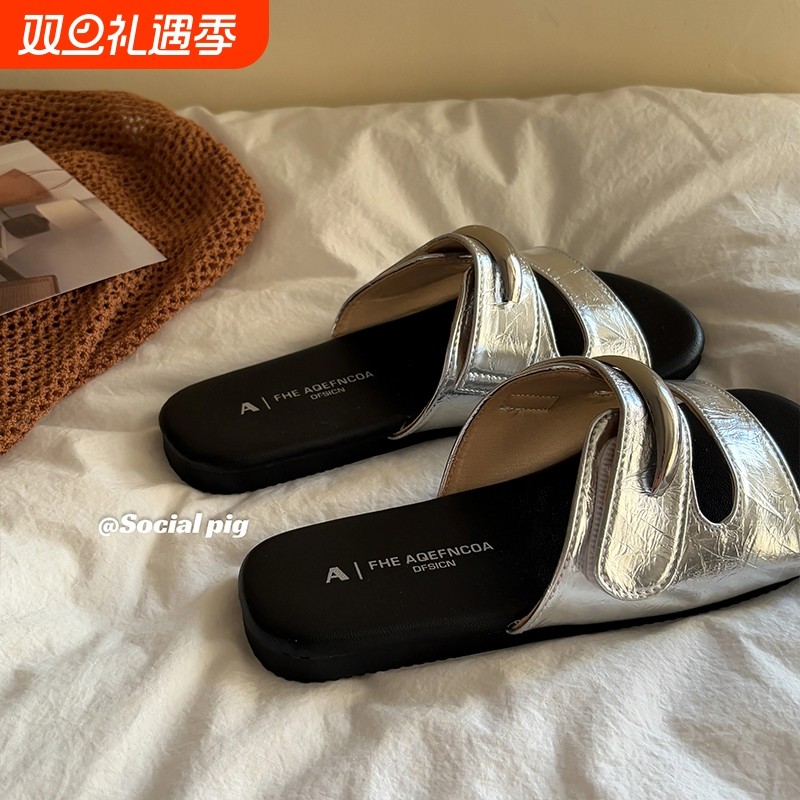 genfecor 软底拖鞋女外穿夏平底仙女风配裙子防滑一字拖凉拖