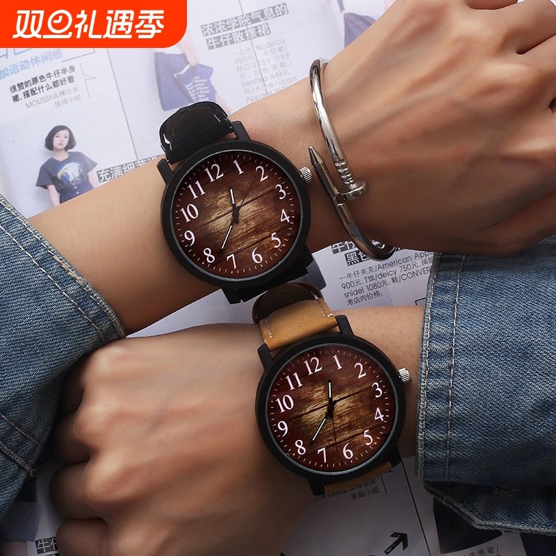 【HOT】学生简约大表盘个性潮流情侣手表韩版时尚复古男表表带女