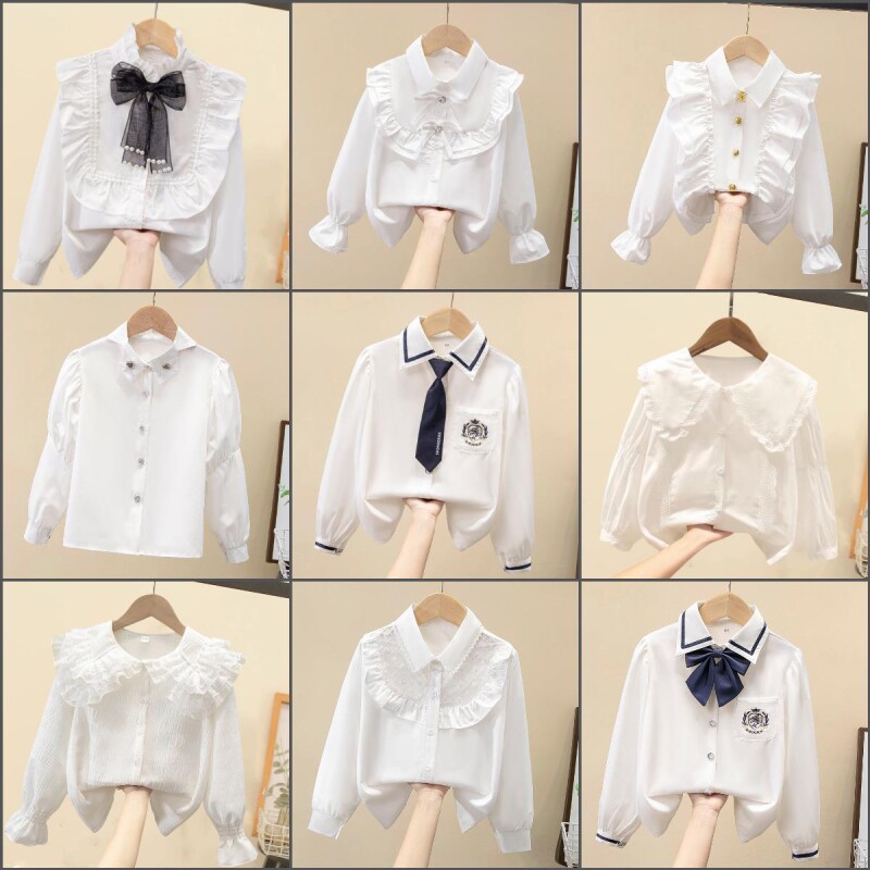 儿童衬衫白色长袖春秋班服表演服花边女生学生服2025新款女童春秋