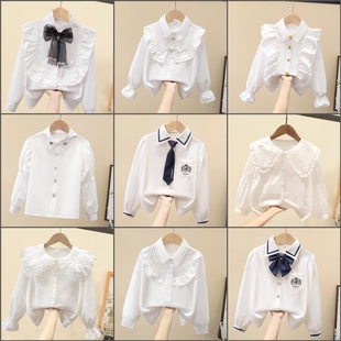 儿童衬衫白色长袖春秋班服表演服花边女生学生服2025新款女童春秋