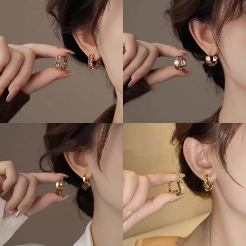 轻奢高级感咖色满钻方形耳扣女复古港风耳环时尚气质百搭超闪耳饰