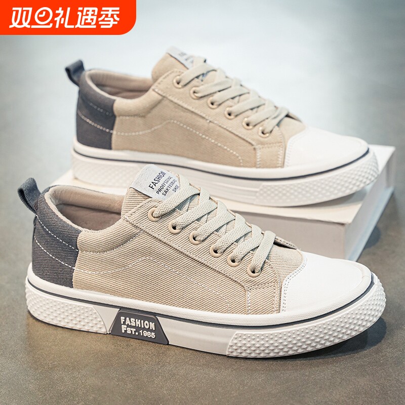 帆布男鞋2025新款秋季透气薄款低帮休闲板鞋百搭厚底运动工作潮鞋