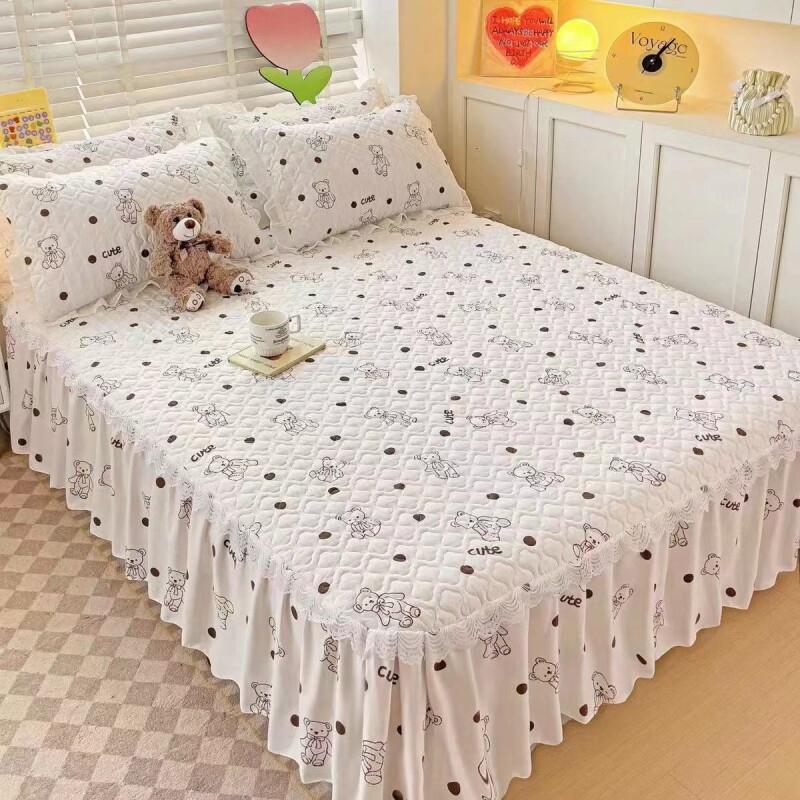 加厚夹棉防滑韩版床裙床罩席梦思保护罩床垫罩四季床裙款四件套