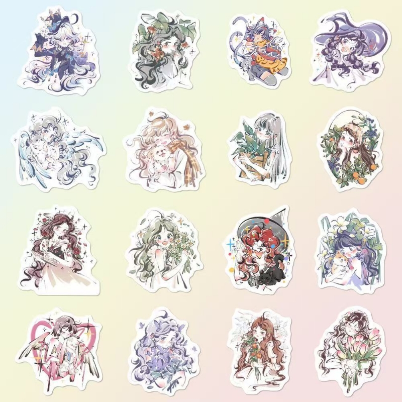 108张二次元少女插画贴纸手绘高颜值动漫diy手机壳iPad贴画防水