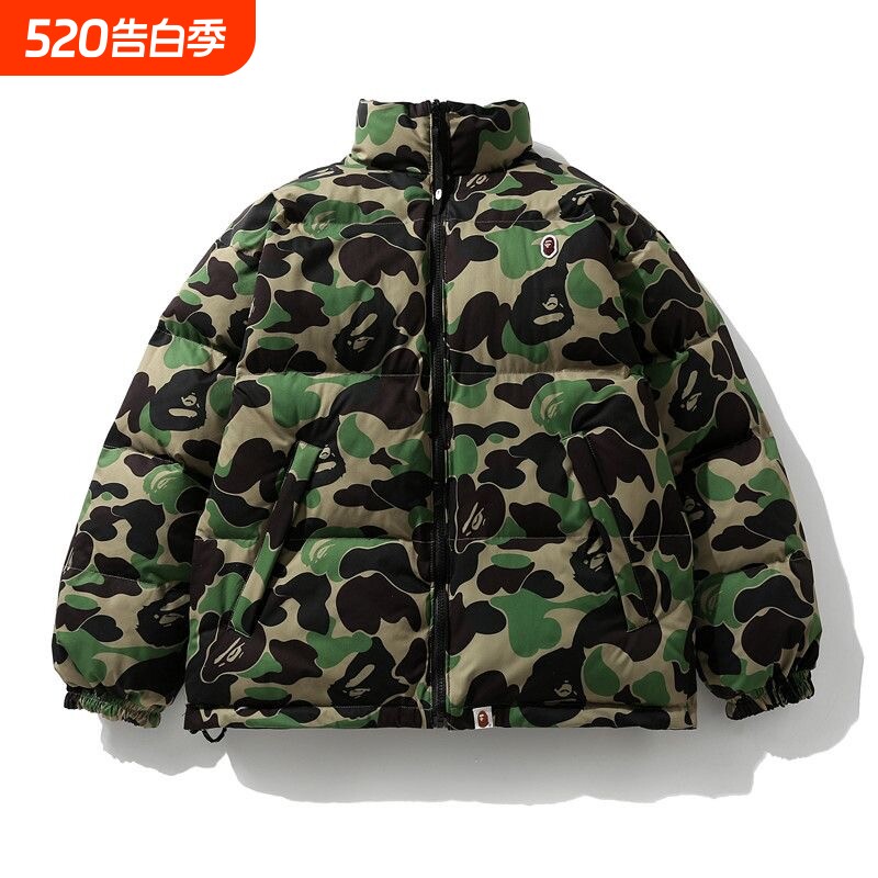 潮牌APE棉服双面穿面包服SHARK BAPE猿人鲨鱼迷彩秋冬季亲子外套