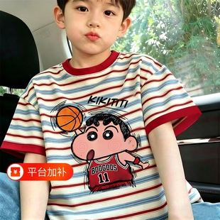 男女童纯棉条纹短袖T恤2026夏季新款中大童韩版打底上衣潮厚款