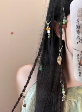 新中式森系民族风流苏发扣女夏天小众设计发夹可爱长辫子小巧发饰