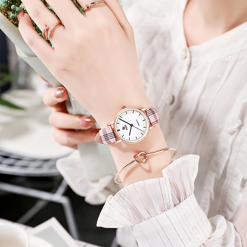 典雅格子式可爱森系高颜值原宿风文艺一件 ins指针罗马盘腕表