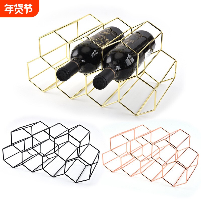 铁艺红酒架葡萄酒红酒架北欧样板间家饰品酒柜摆件酒瓶置物架酒柜