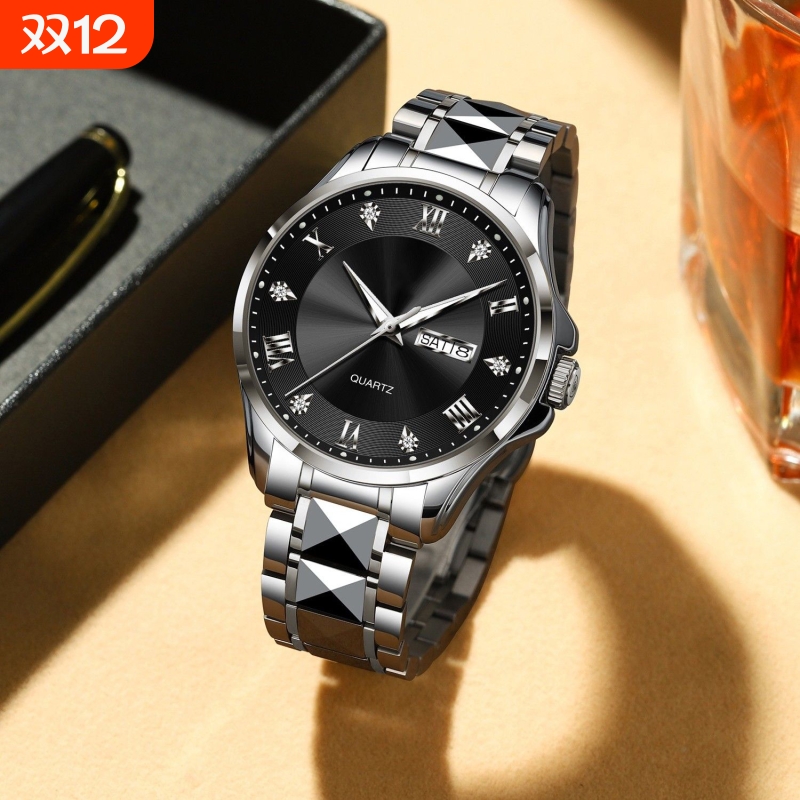 手表男全自动非机械表钢带男款商务防水石英腕表正品名牌镂空男士