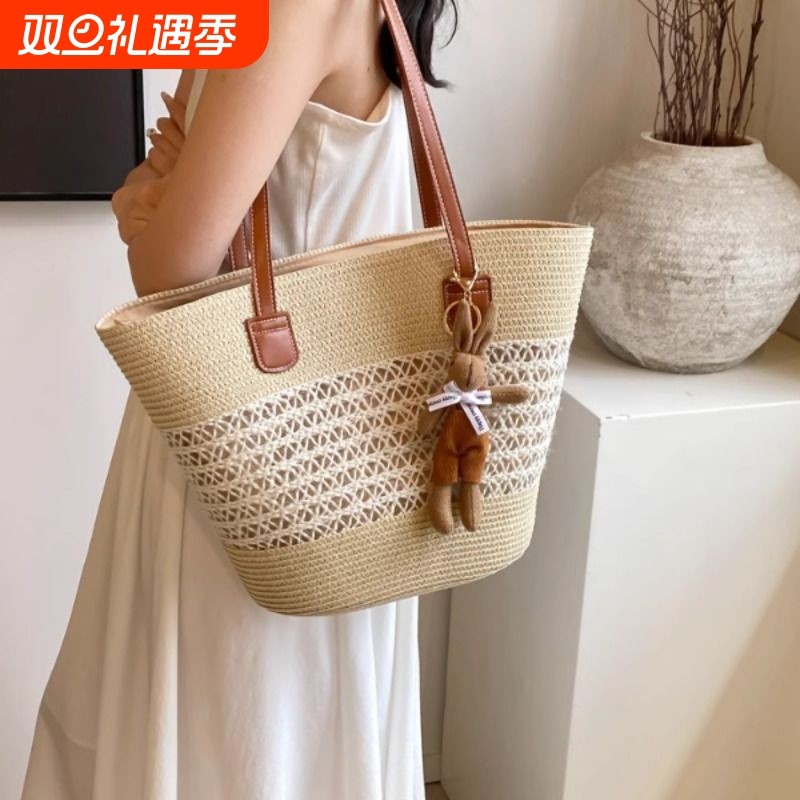 草编包女大容量2024新款夏季托特包编织海边度假风沙滩包单肩包