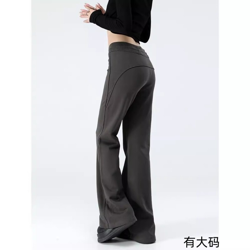 春秋新款梨形大码休闲加绒微喇裤女运动卫裤遮胯弹力直筒喇叭裤子