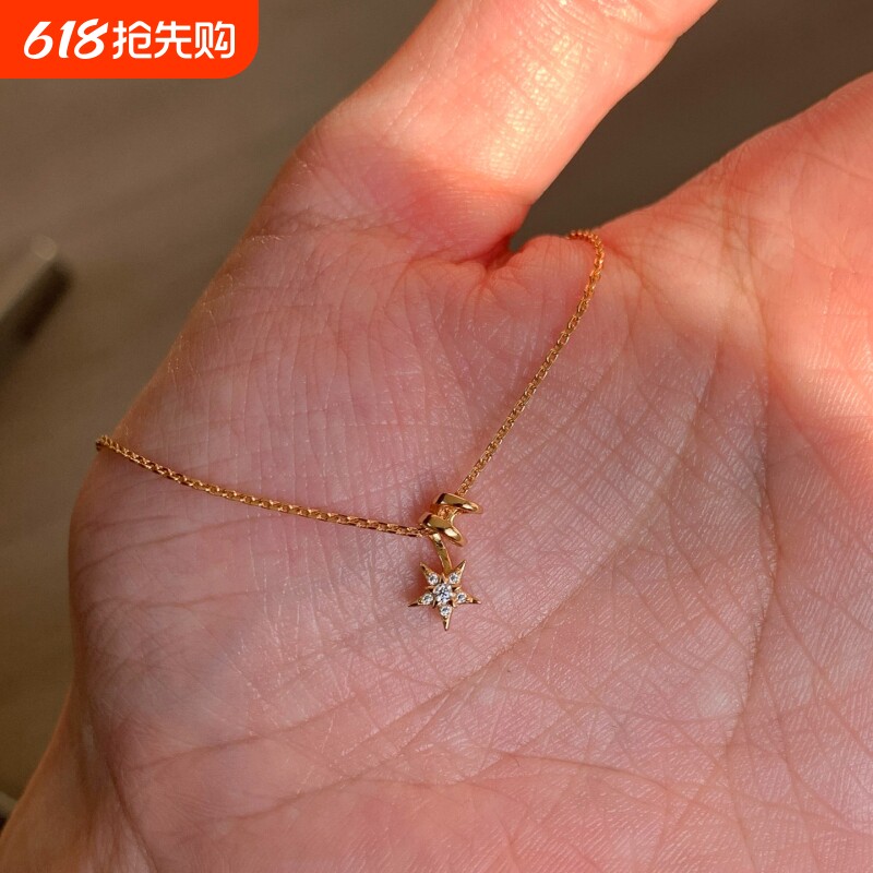 新款简约锆石拉丝星星项链女独特个性冷淡风锁骨链轻奢气质颈链潮