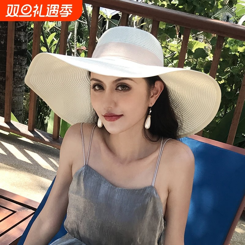 超大草帽女款夏季防晒沙滩帽子太阳帽海边度假可折叠帽檐新款遮阳