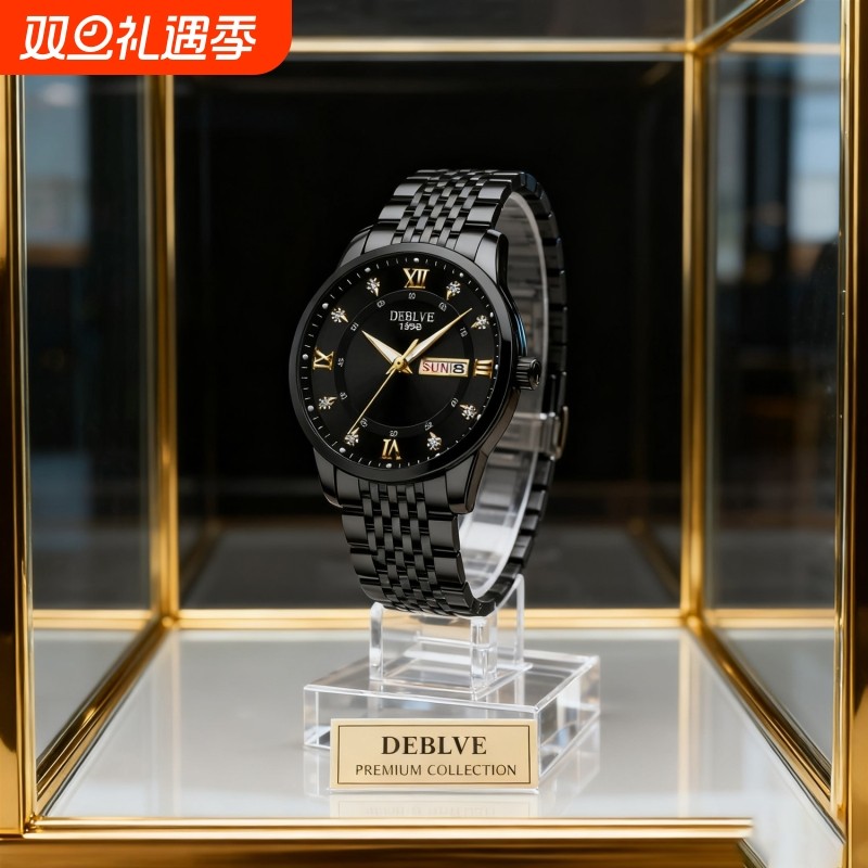 全自动男表手表男款机械风全自动防水数字双日历防水腕表男高级感