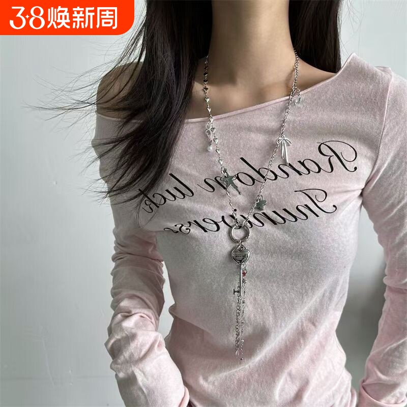 甜酷y2k辣妹风爱心钥匙流苏吊坠项链女小众ins风个性时尚锁骨链