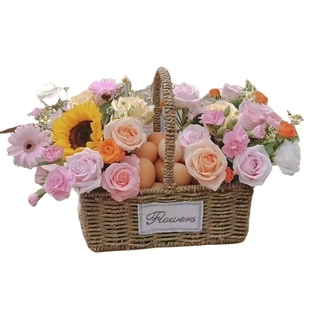 创意插花鸡蛋水果花篮手工小篮子方形手提插花草编柳编编织篮厂家