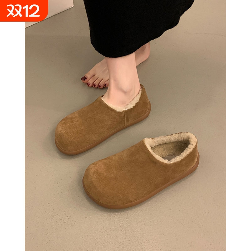 厚底加绒保暖勃肯鞋女2025秋冬新款复古一脚蹬懒人毛毛鞋单鞋棉鞋