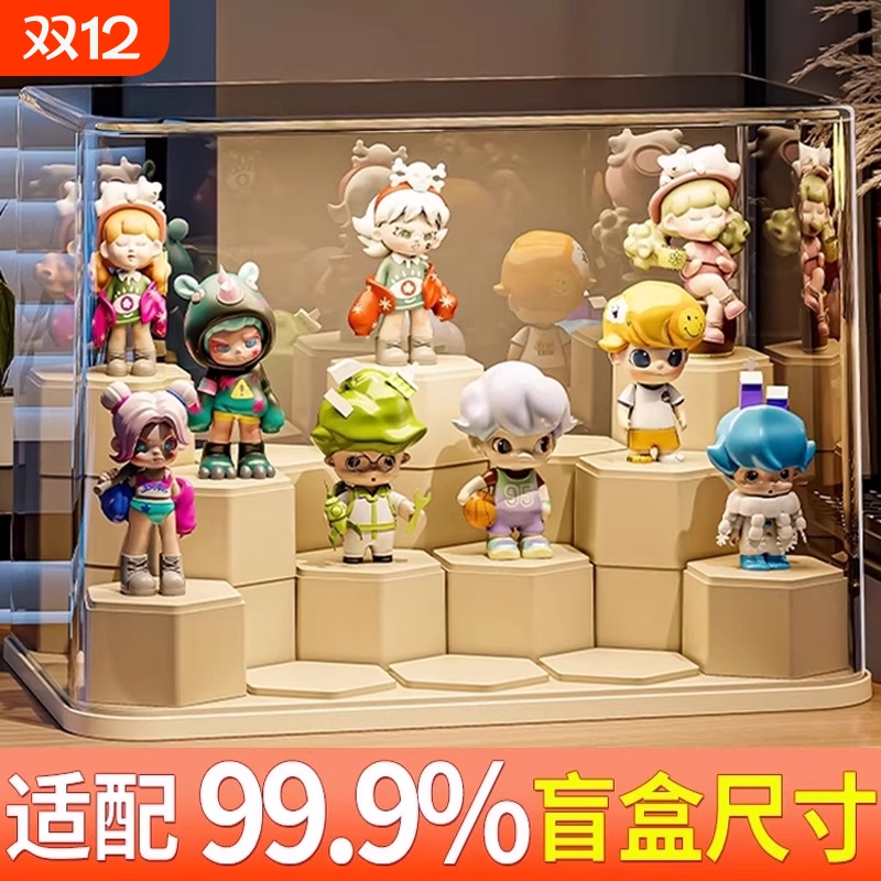 盲盒收纳展示架泡泡玛特手办展示盒亚克力防尘积木展示柜透明适用