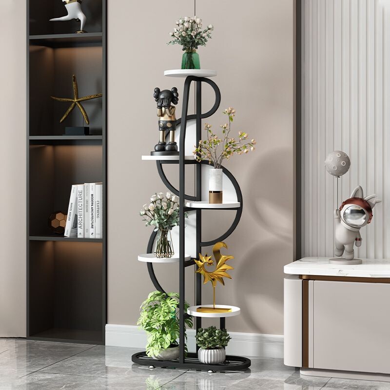 b客厅花架子落地式置物架室内铁艺轻奢多层多肉花架阳台植物花盆