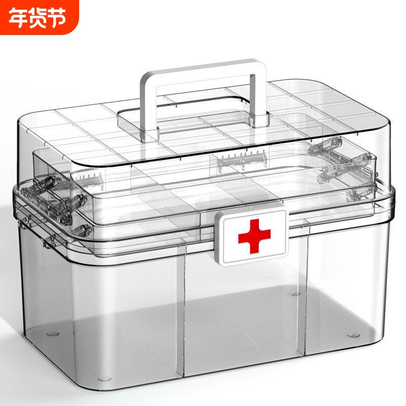 透明药箱医疗急救箱急救保健箱带手提大容量家庭装家庭药品储存盒
