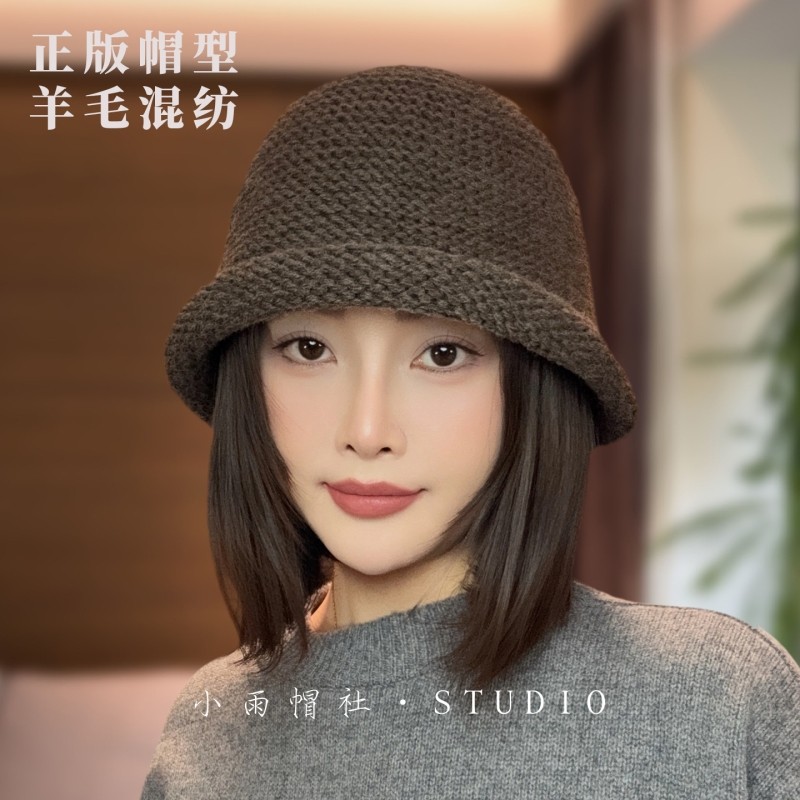 出口韩版粗针织卷边渔夫帽子女新款毛线帽秋冬季羊毛混纺保暖护耳