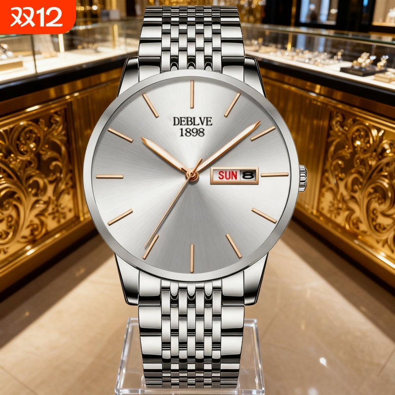 正品名牌钢带商务防水石英腕表高级感男士男款手表全自动非机械表