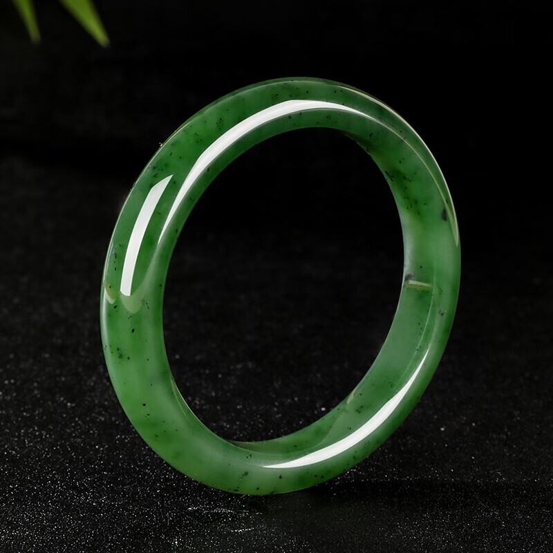 新疆和田玉手镯俄料老坑碧玉镯子菠菜绿国风送妈妈女友礼物多规格