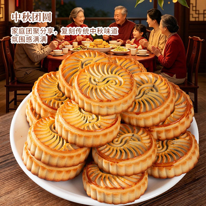 广式黑豆沙味月饼传统糕点月饼60克/10个/15个/20个独立包装