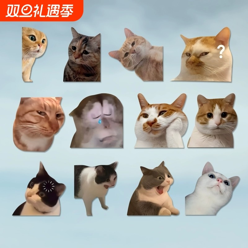 可爱搞笑迷因MEME猫猫咪惊讶表情个性创意车贴笔记本行李箱装饰贴