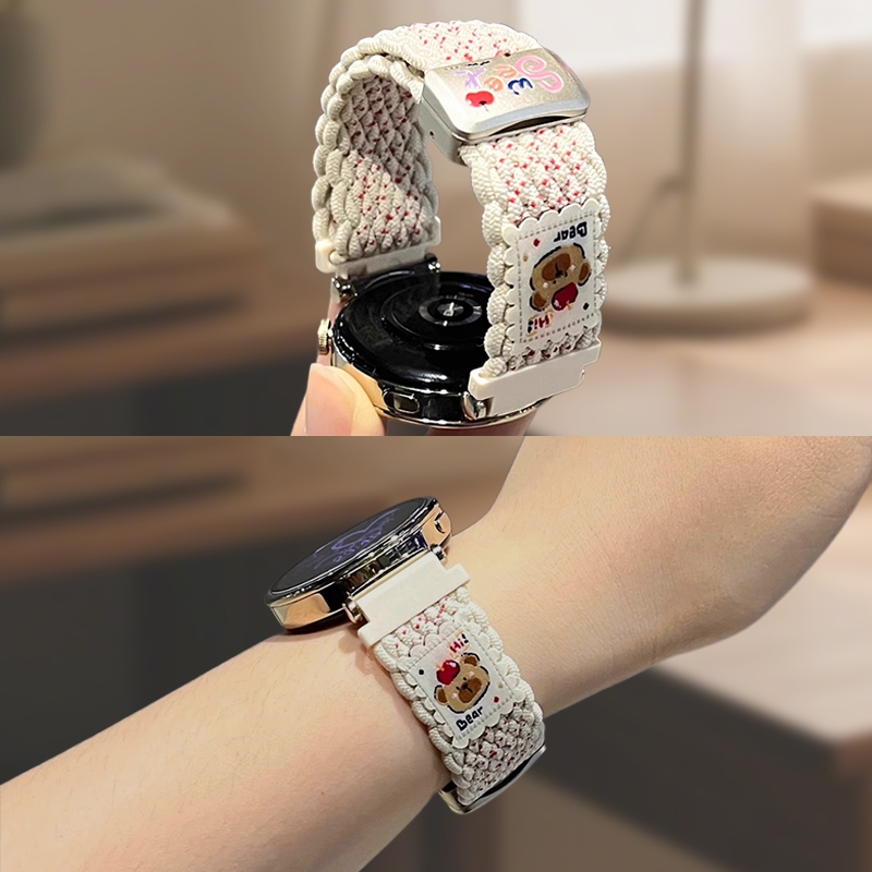 适用华为GT5手表GT4表带watch3花边小熊GT2pro荣耀magic高级编织2磁吸编织表带
