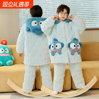 男童冬季加厚夹棉珊瑚绒保暖睡衣