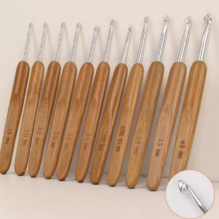 碳化竹柄钩针工具全套装手工编织毛线衣粗细勾针玩偶拖鞋材料包包