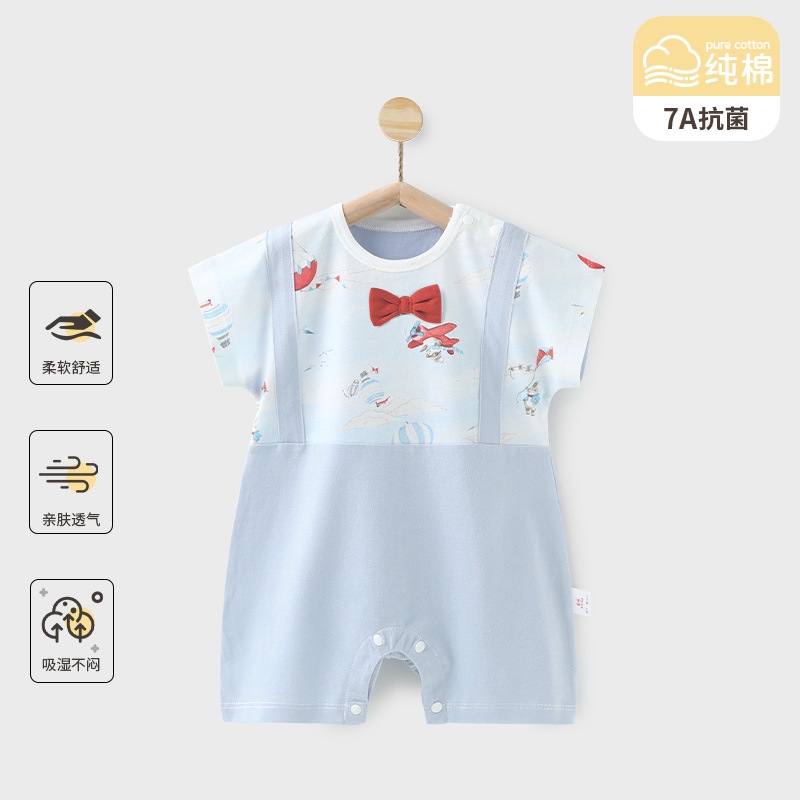 婴儿短袖连体衣夏季薄款纯棉哈衣新生儿衣服外出服男女宝宝夏天装