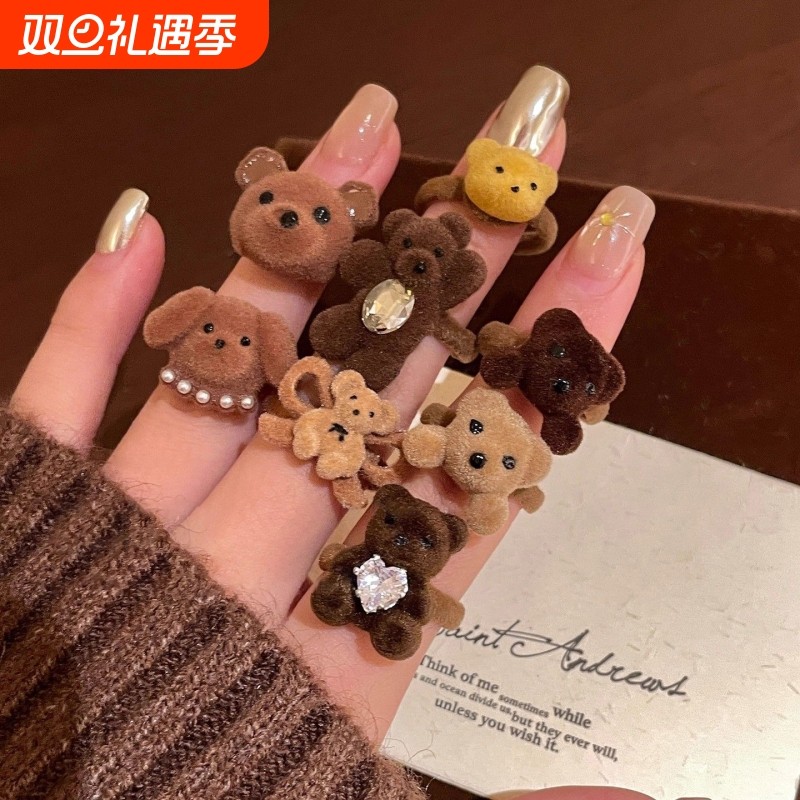 可爱棕色小熊开口戒指女2025新款爆款叠戴指环稀奇古怪秋冬食指戒