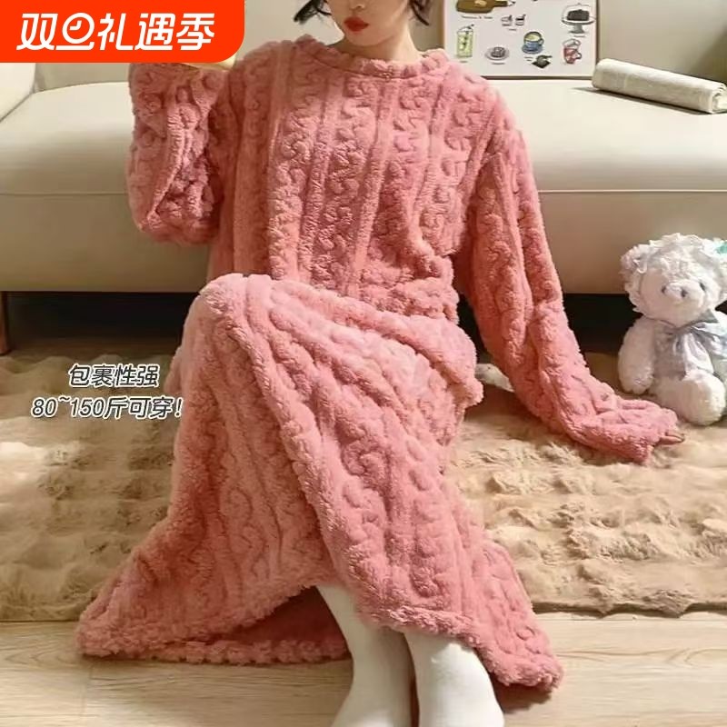 行走的被子中长款睡袍家居服睡衣保暖冬季加绒加长睡袍睡裙126