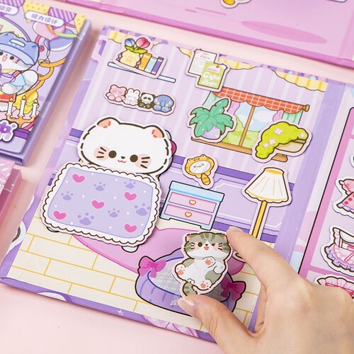磁力安静书新款女孩子免裁剪手工DIY换装贴纸书饭饭猫咪宠物玩具6