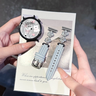 适用华为手表GT6/GT6pro高级gt5镶钻山茶花4牛仔布高颜值watch5轻奢硅胶表带耐脏防水蓝色女表运动款白色黑色