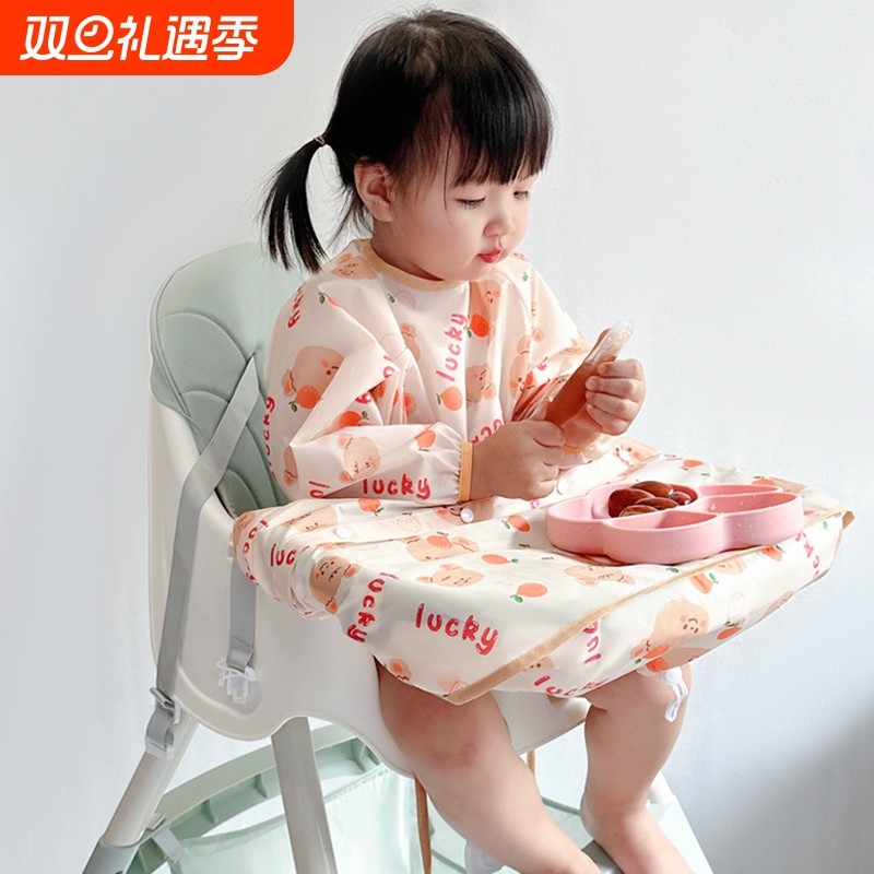 一体式餐椅罩衣宝宝辅食反穿衣防水防脏吃饭围兜儿童饭兜全身进食