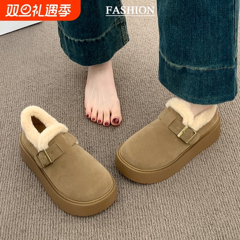 厚底雪地靴女款2025新款冬季加绒加厚勃肯鞋一脚蹬东北棉鞋面包鞋