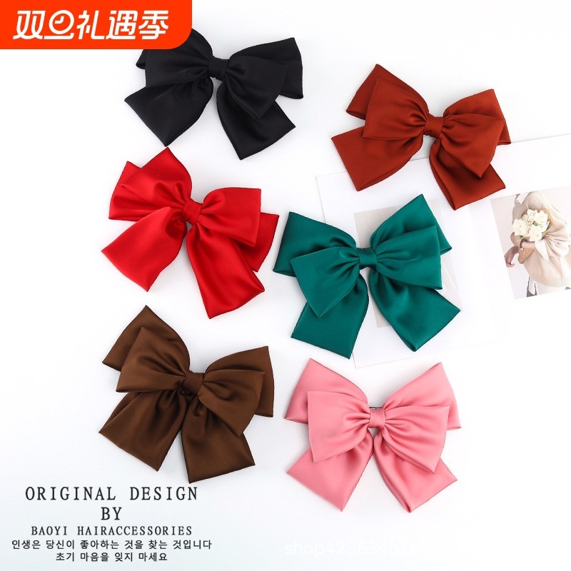 高级感新款缎面大蝴蝶结发夹简约韩式弹簧夹优雅少女风后脑勺发饰